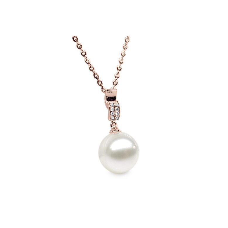 Pendentif moderne pavée de 8 diamants - Or rose, perle douce blanche - 5