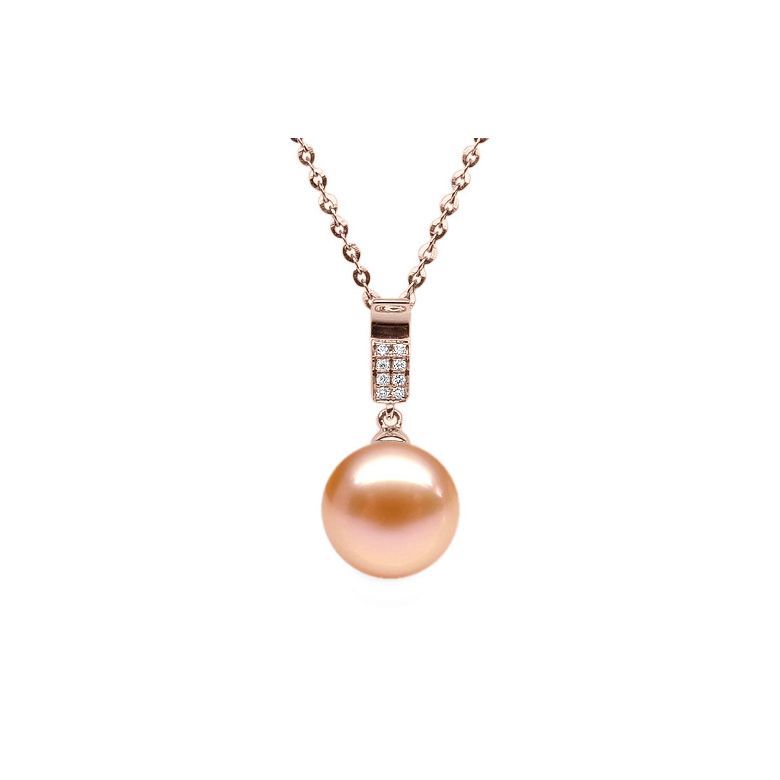 Pendentif moderne pavée de 8 diamants - Or rose, perle douce blanche - 6