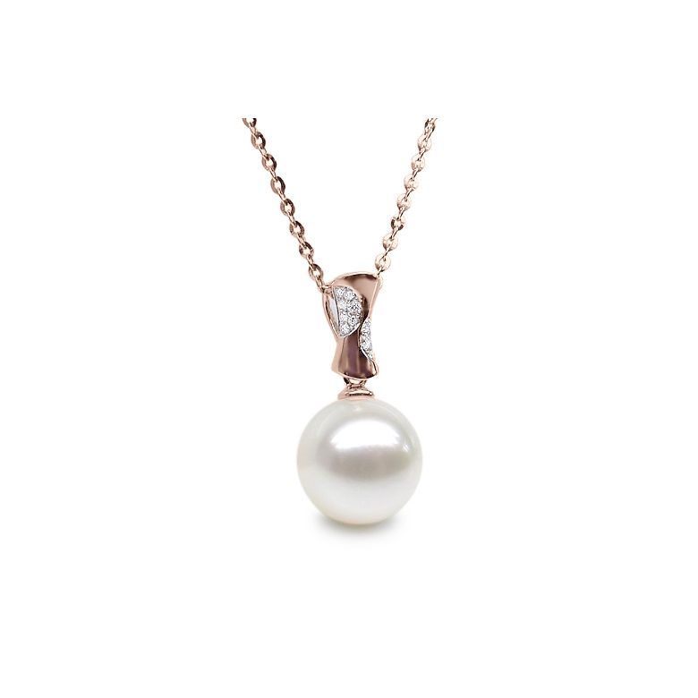 Pendentif t'es à croquer - Or rose, perle de rivière blanche - 4