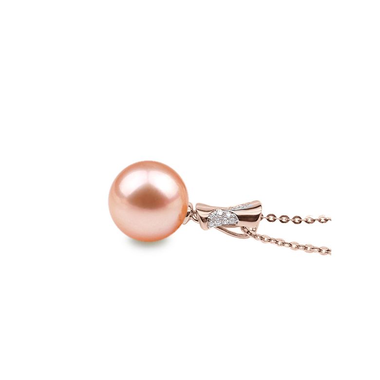 Pendentif t'es à croquer - Or rose, perle de rivière blanche - 5