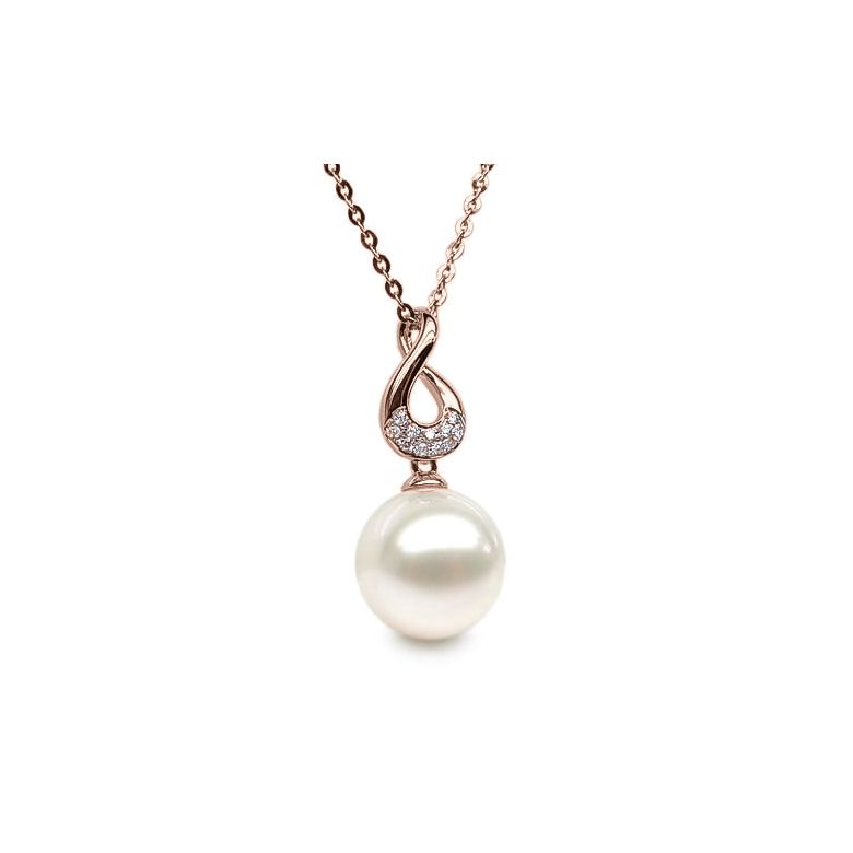 Pendentif twist or rose - Perle de culture d'eau douce, diamants - 1
