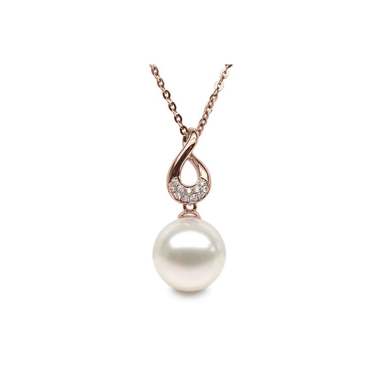 Pendentif twist or rose - Perle de culture d'eau douce, diamants - 2