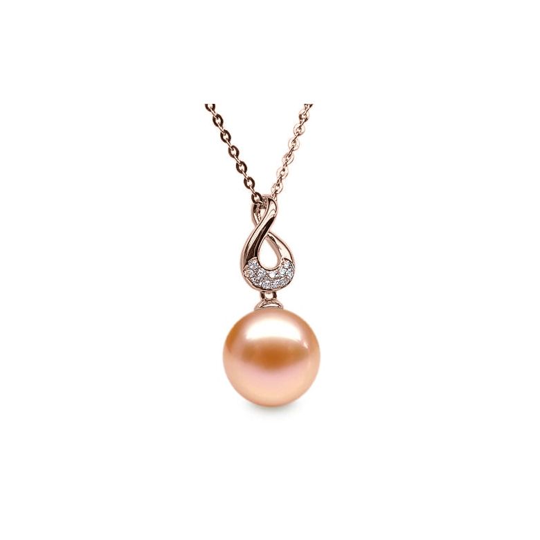 Pendentif twist or rose - Perle de culture d'eau douce, diamants - 4