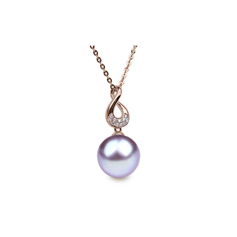 Pendentif twist or rose - Perle de culture d'eau douce, diamants - 6