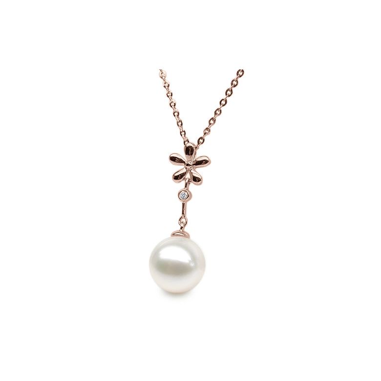 Pendentif fleur or rose -  Perle eau douce blanche en suspension - 1