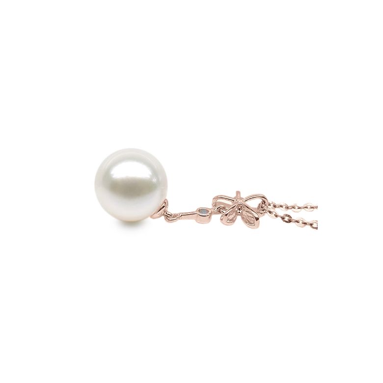 Pendentif fleur or rose -  Perle eau douce blanche en suspension - 3