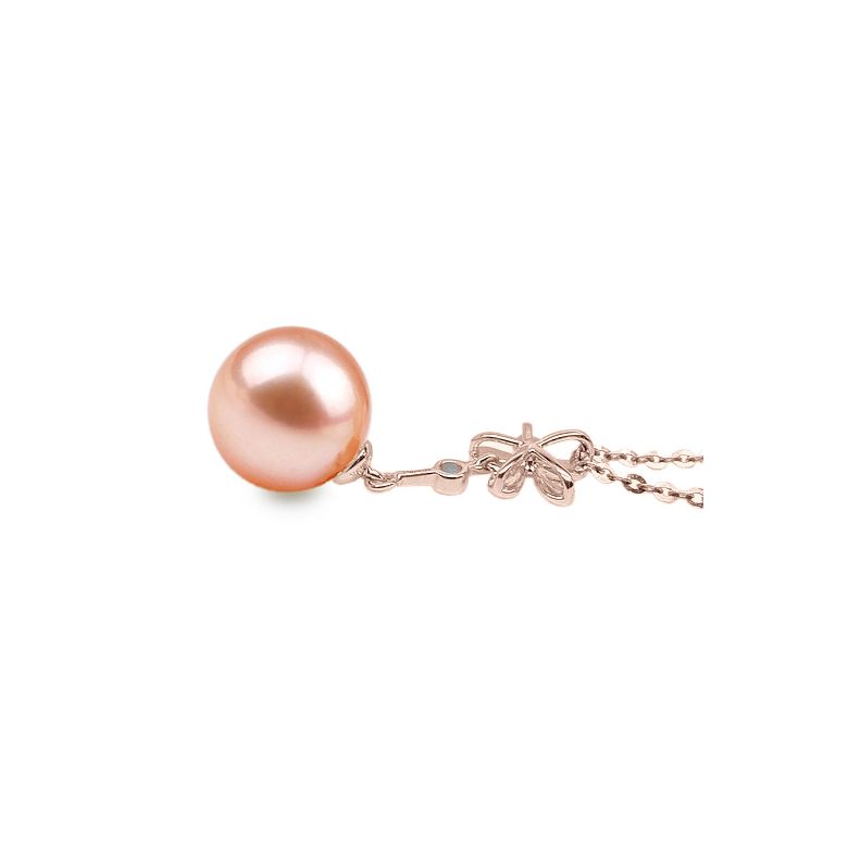 Pendentif fleur or rose -  Perle eau douce blanche en suspension - 4