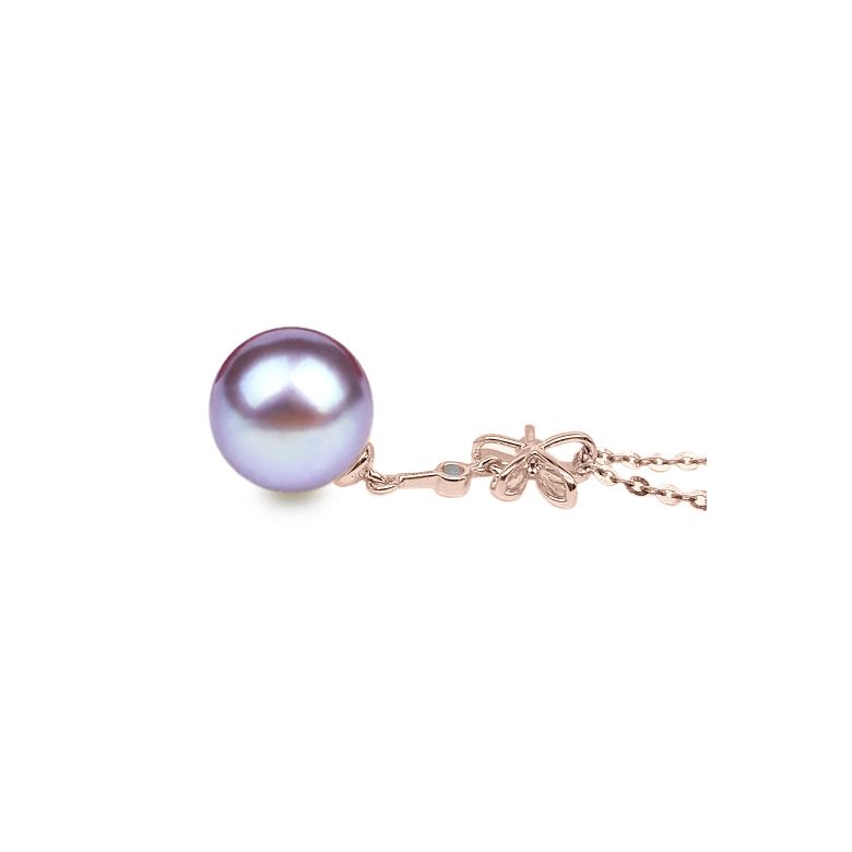 Pendentif fleur or rose -  Perle eau douce blanche en suspension - 7