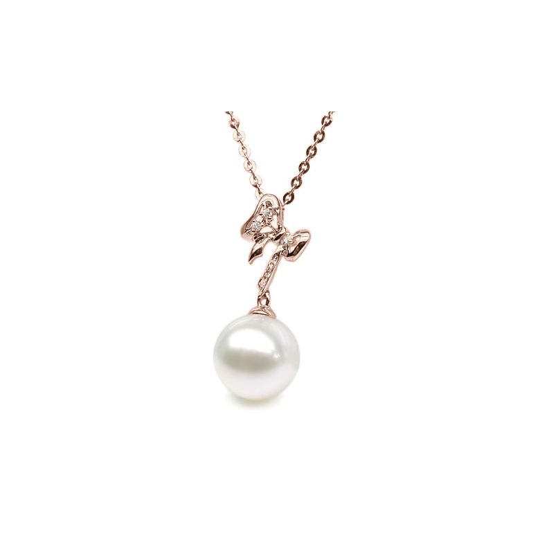 Pendentif en forme de noeuf - or rose, diamants, perle blanche - 1