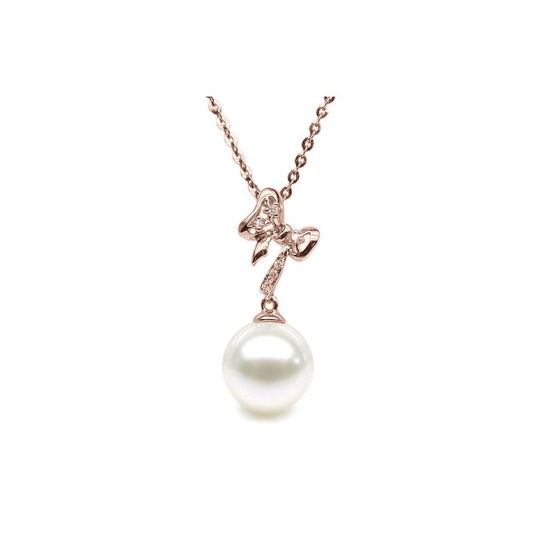 Pendentif en forme de noeuf - or rose, diamants, perle blanche - 2