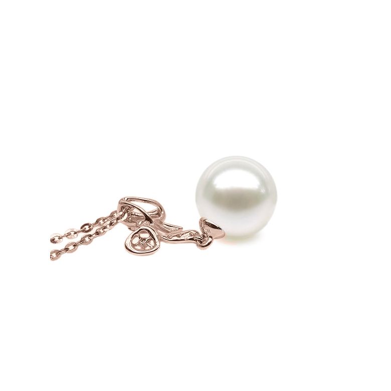 Pendentif en forme de noeuf - or rose, diamants, perle blanche - 3