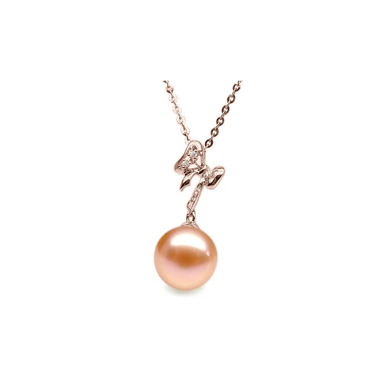 Pendentif en forme de noeuf - or rose, diamants, perle blanche - 4