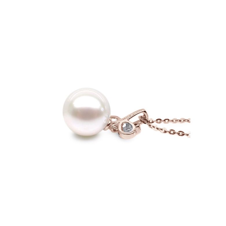 Pendentif brindille or rose diamant clos - Perle blanche de culture - 2