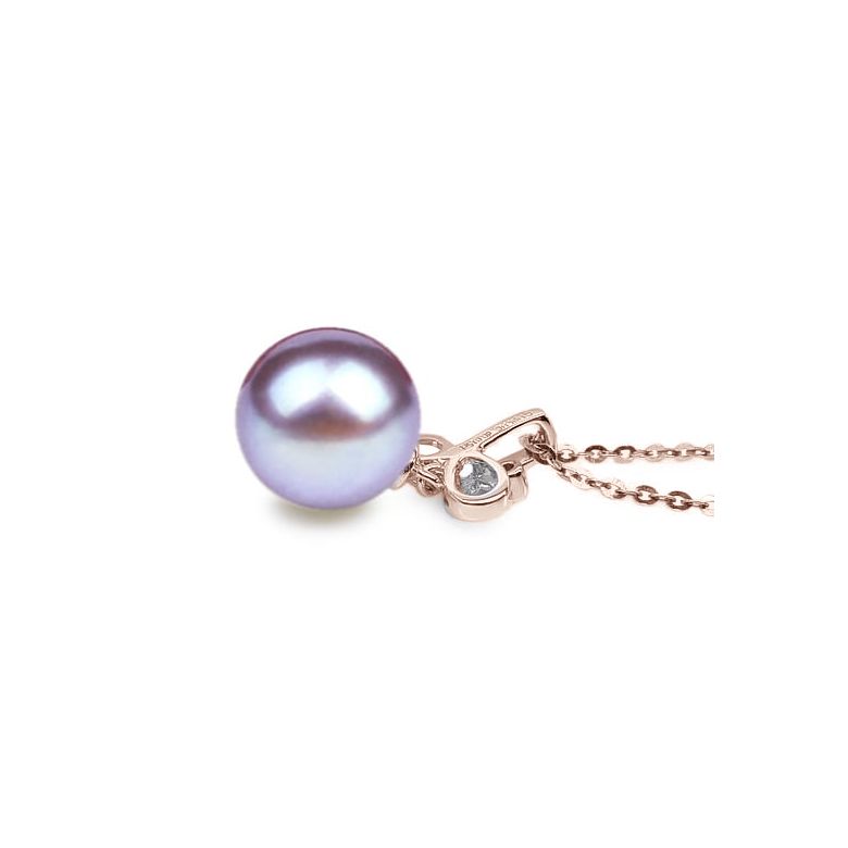 Pendentif brindille or rose diamant clos - Perle blanche de culture - 6