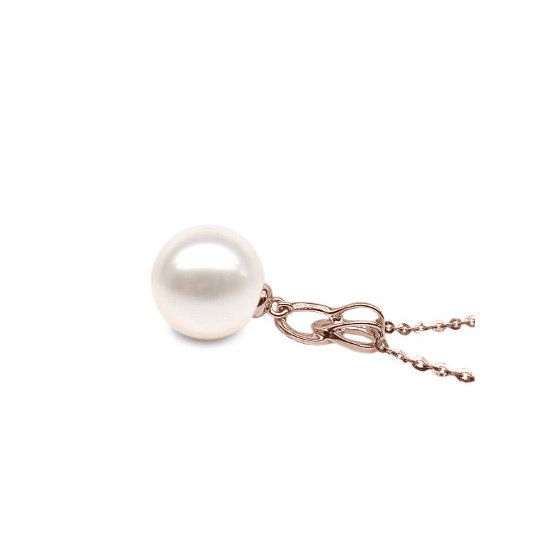 Pendentif 2 anneaux monté d'une perle blanche - Or rose, diamants - 4