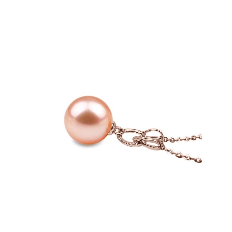 Pendentif 2 anneaux monté d'une perle blanche - Or rose, diamants - 6