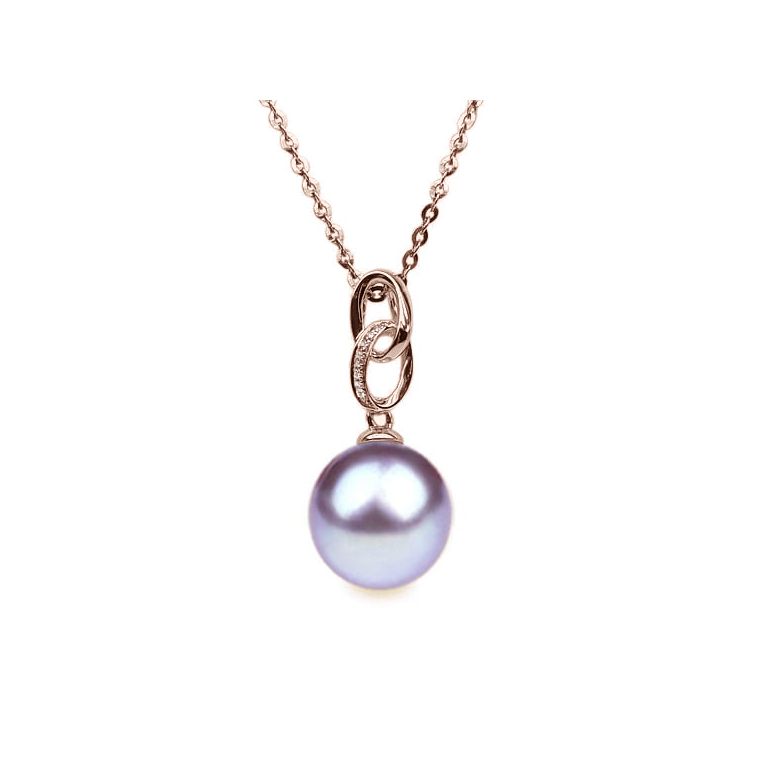 Pendentif 2 anneaux monté d'une perle blanche - Or rose, diamants - 7