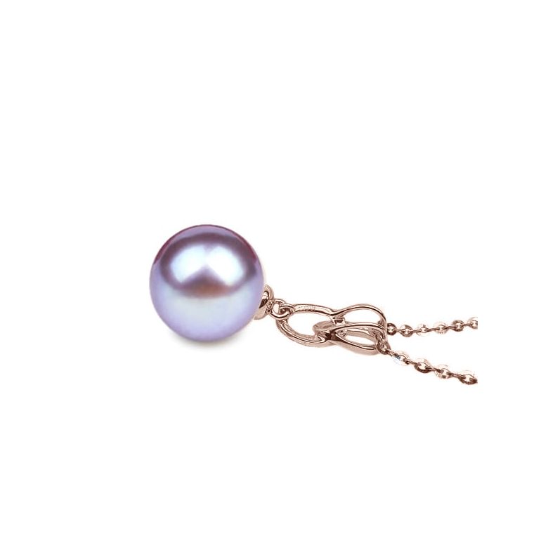 Pendentif 2 anneaux monté d'une perle blanche - Or rose, diamants - 8