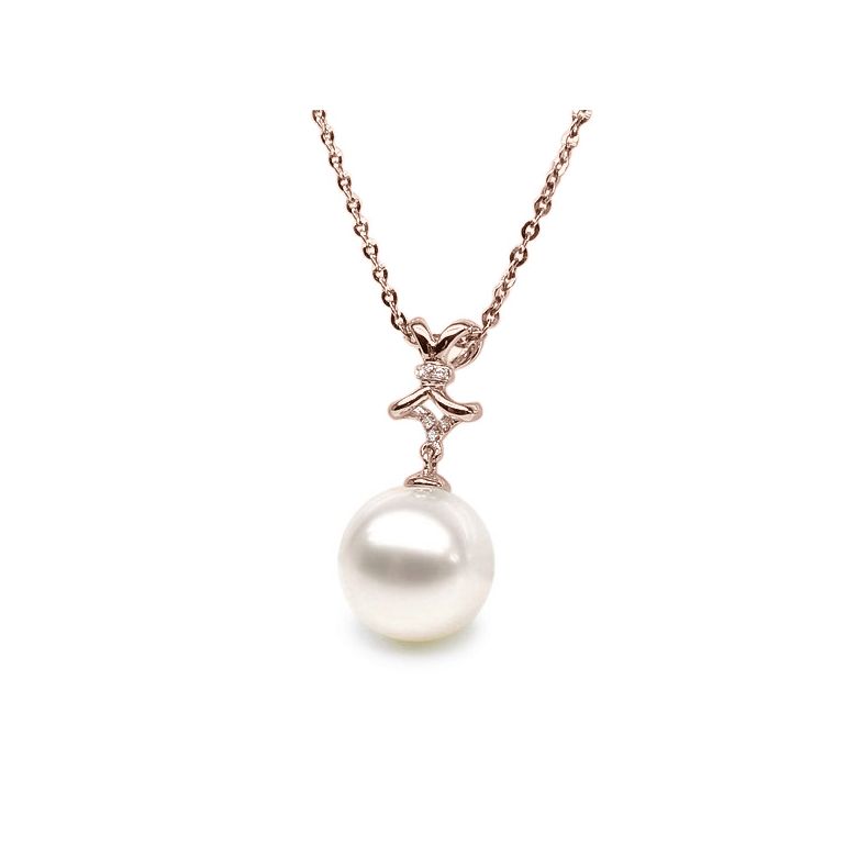 Pendentif ganse classique - Or rose, diamants monté d'une perle - 1