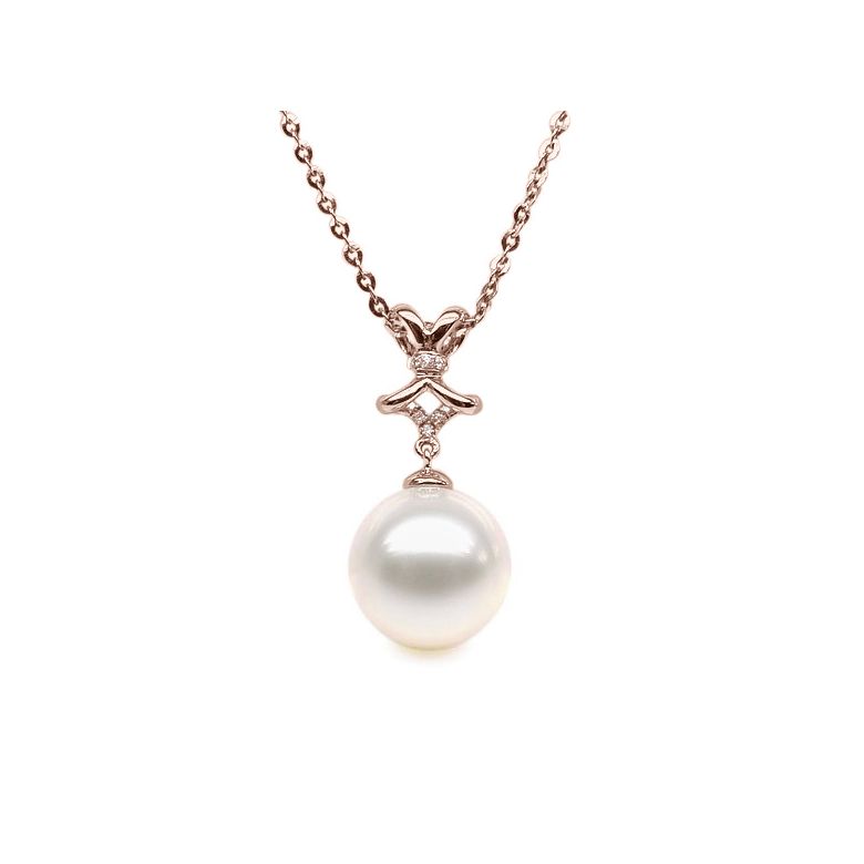 Pendentif ganse classique - Or rose, diamants monté d'une perle - 2