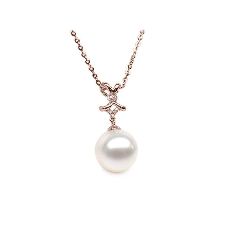 Pendentif ganse classique - Or rose, diamants monté d'une perle - 3