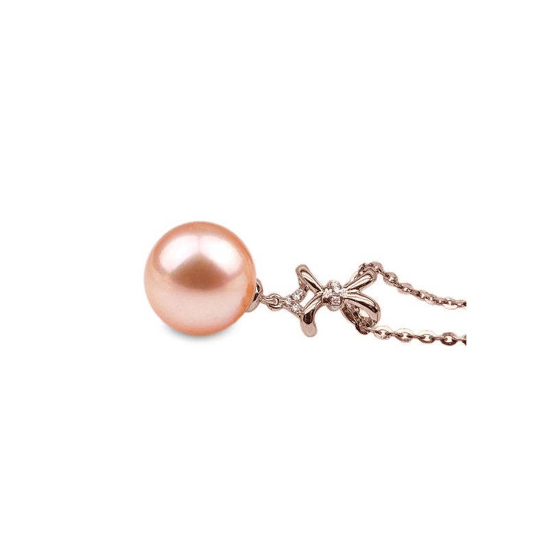 Pendentif ganse classique - Or rose, diamants monté d'une perle - 5