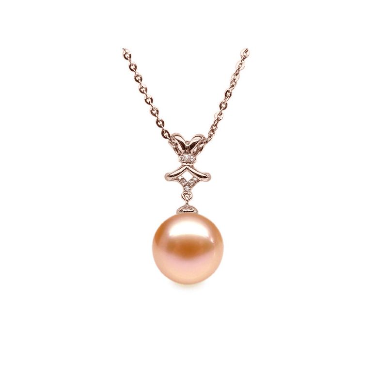 Pendentif ganse classique - Or rose, diamants monté d'une perle - 6