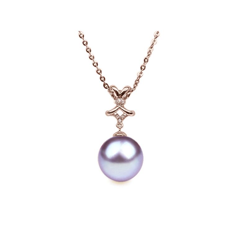 Pendentif ganse classique - Or rose, diamants monté d'une perle - 8