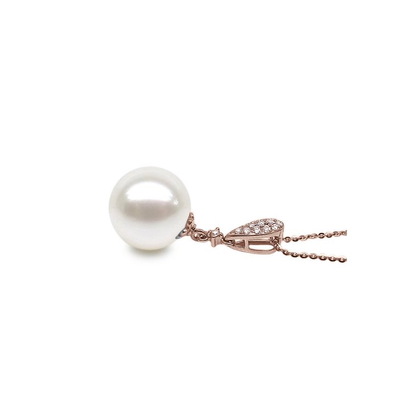 Pendentif goutte de diamants - Perle de culture blanche - Or rose - 3
