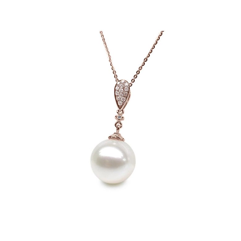 Pendentif goutte de diamants - Perle de culture blanche - Or rose - 4