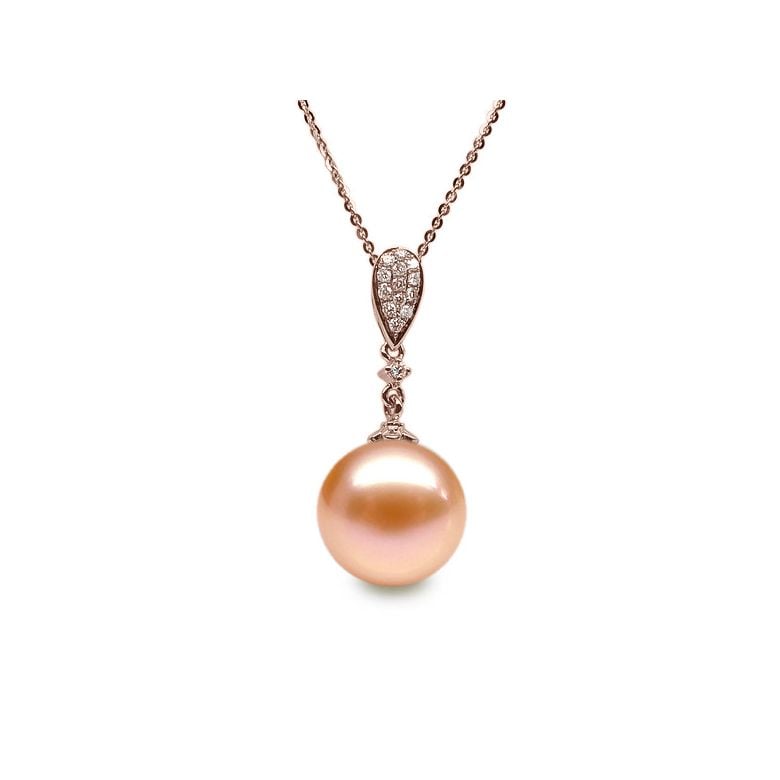 Pendentif goutte de diamants - Perle de culture blanche - Or rose - 6