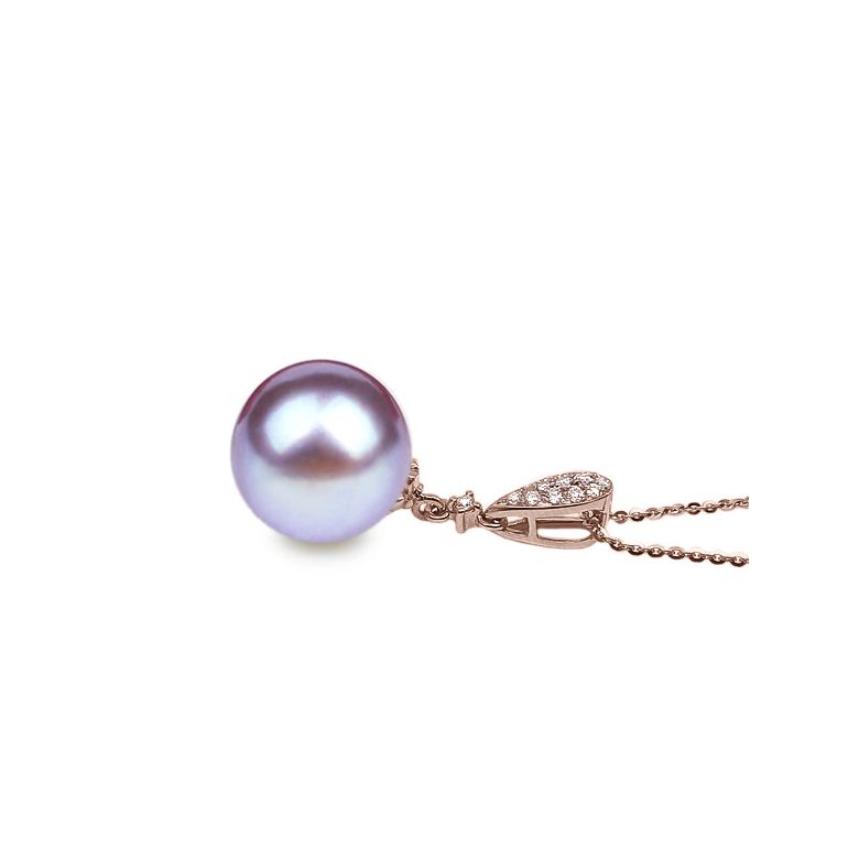 Pendentif goutte de diamants - Perle de culture blanche - Or rose - 7
