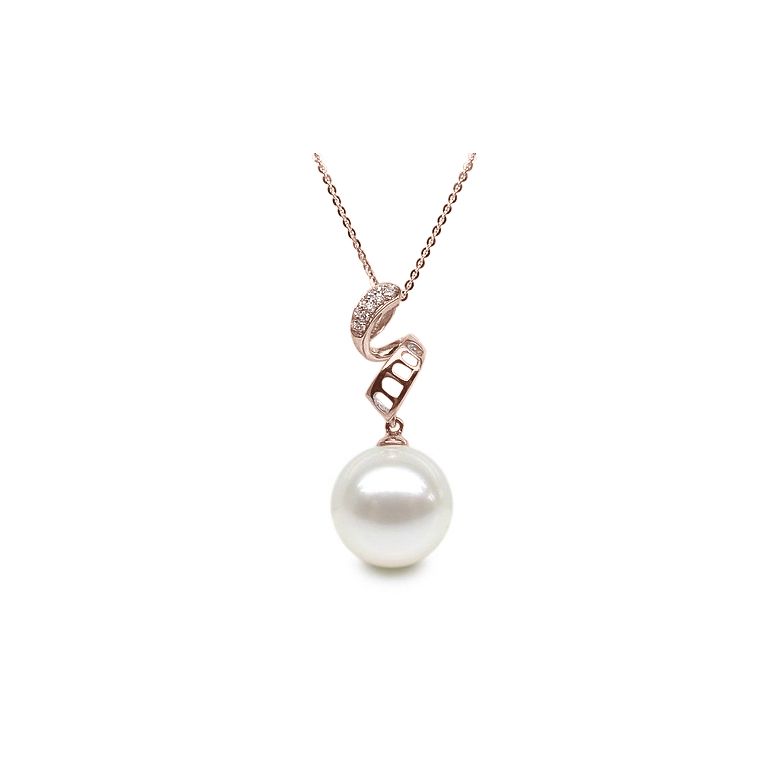 Pendentif tortillon serpentin - Or rose, diamants - Perle blanche - 1