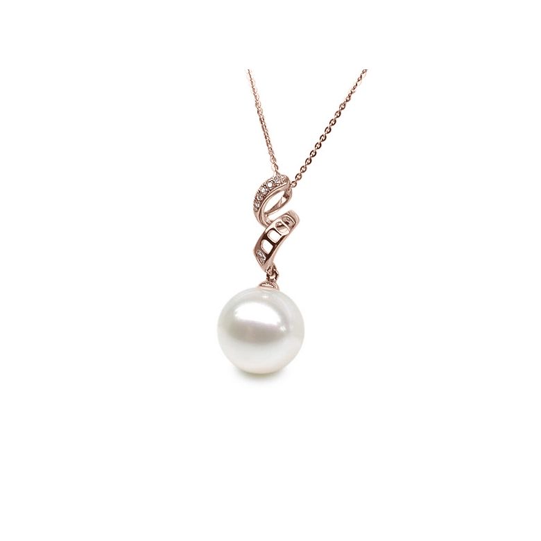 Pendentif tortillon serpentin - Or rose, diamants - Perle blanche - 2
