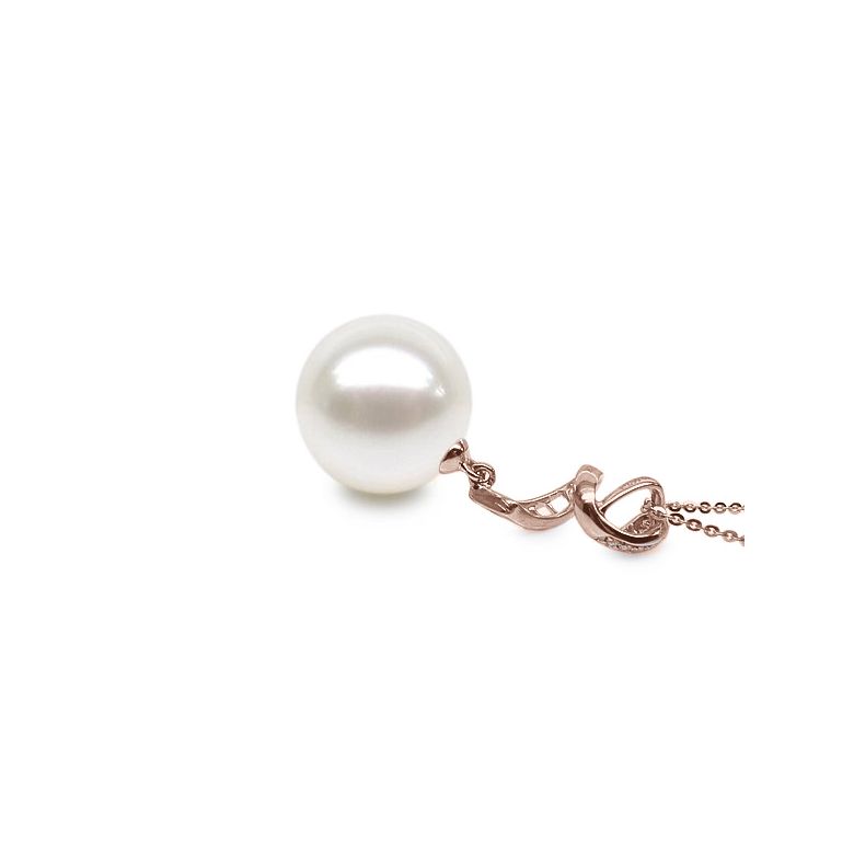 Pendentif tortillon serpentin - Or rose, diamants - Perle blanche - 3