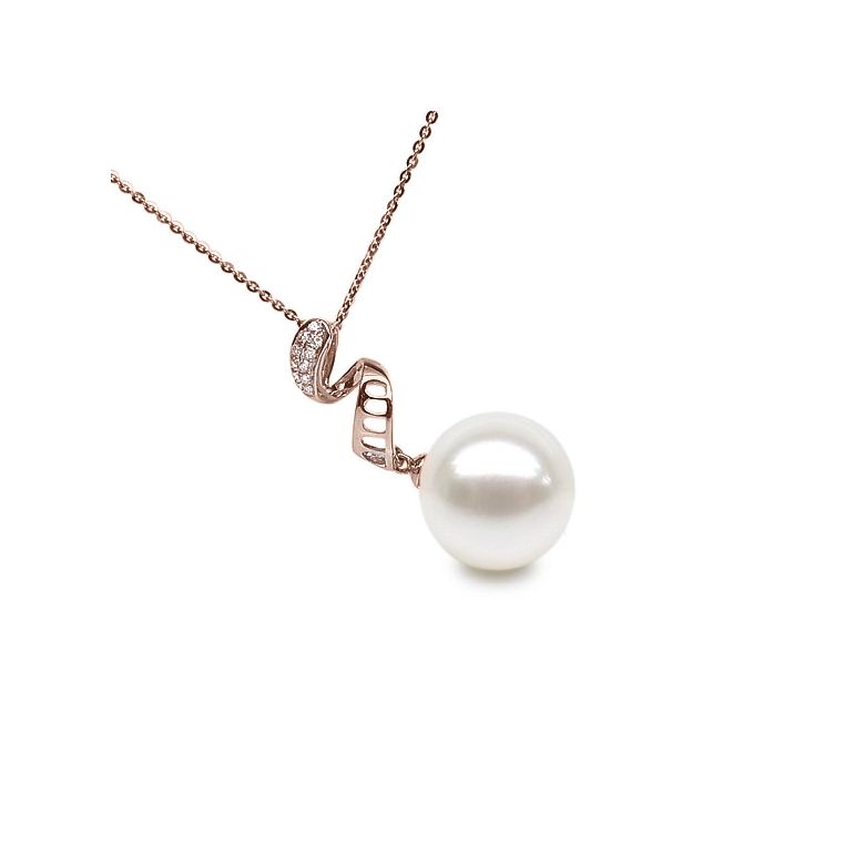Pendentif tortillon serpentin - Or rose, diamants - Perle blanche - 4