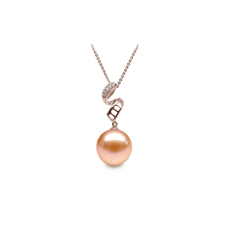 Pendentif tortillon serpentin - Or rose, diamants - Perle blanche - 5