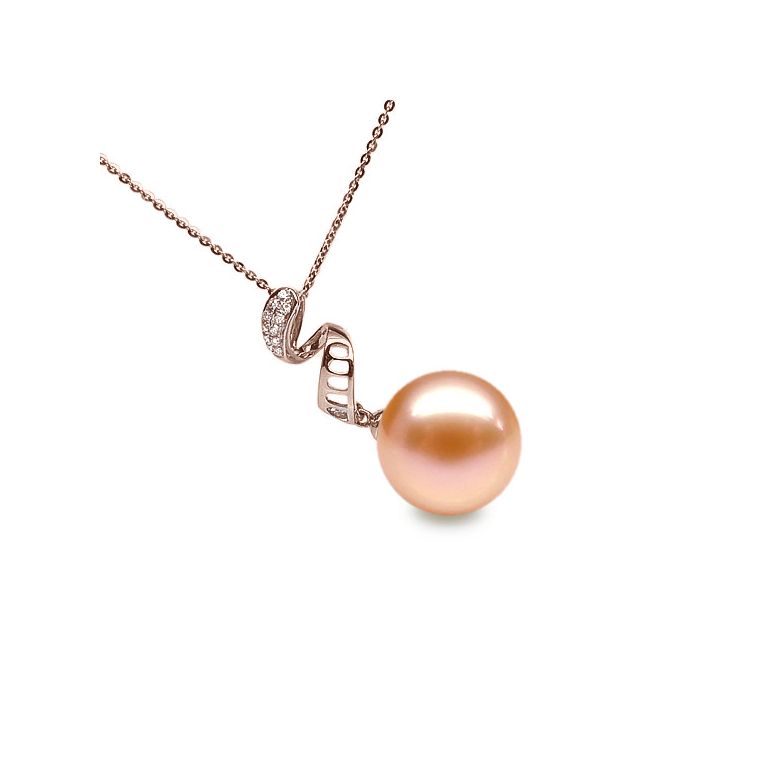 Pendentif tortillon serpentin - Or rose, diamants - Perle blanche - 6