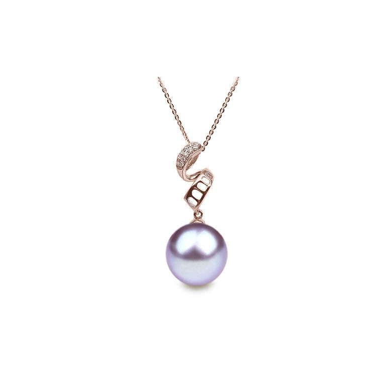 Pendentif tortillon serpentin - Or rose, diamants - Perle blanche - 7