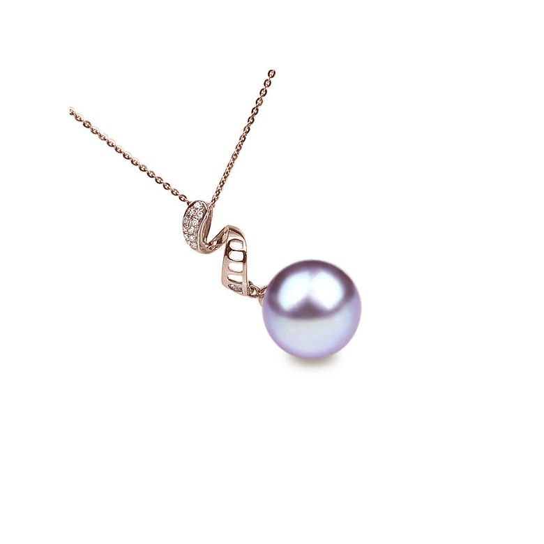 Pendentif tortillon serpentin - Or rose, diamants - Perle blanche - 8