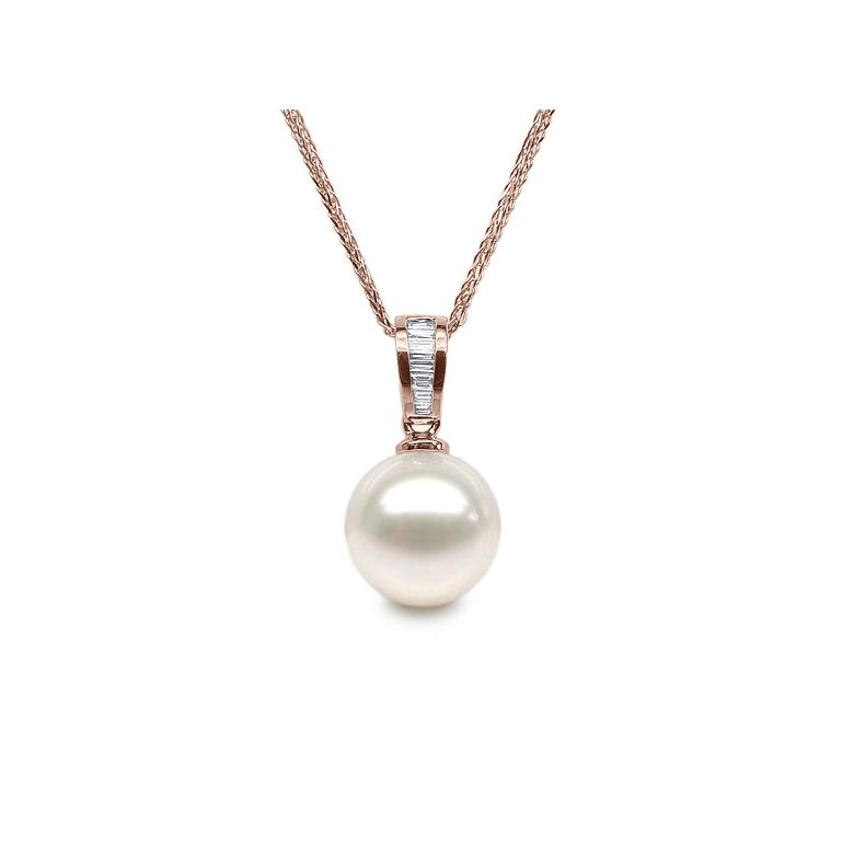 Pendentif diamants rails et perle de culture Chine - Or rose 18cts - 1