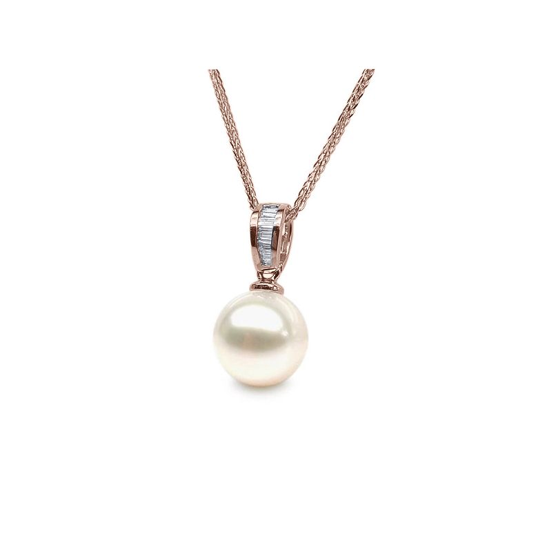 Pendentif diamants rails et perle de culture Chine - Or rose 18cts - 2