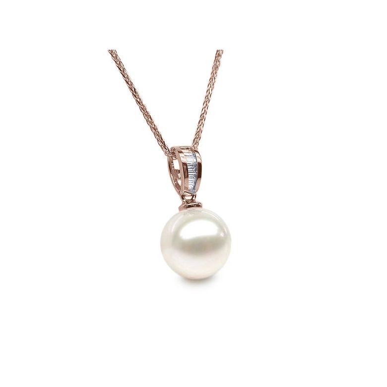 Pendentif diamants rails et perle de culture Chine - Or rose 18cts - 3