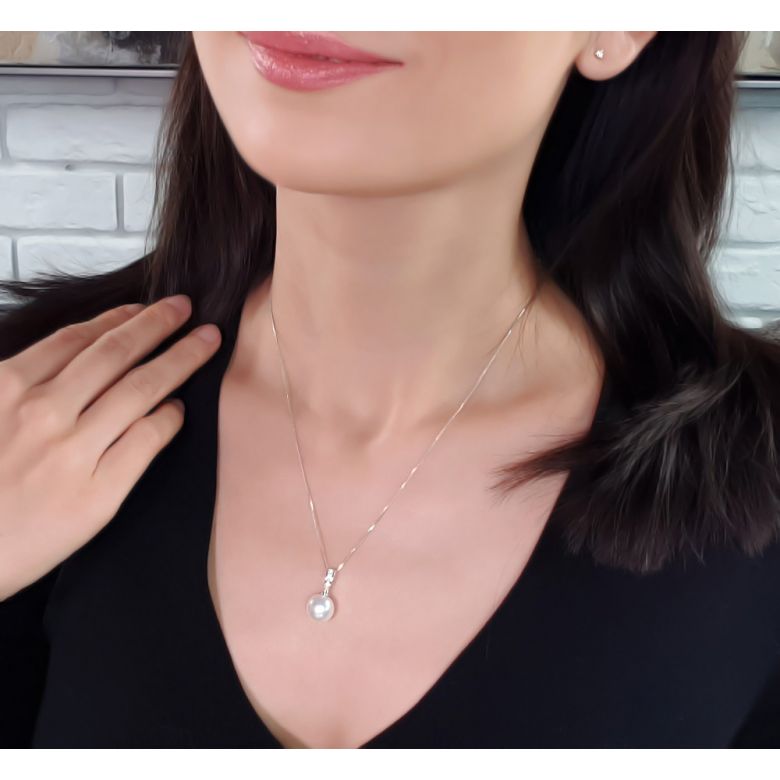 Pendentif diamants rails et perle de culture Chine - Or rose 18cts - 9