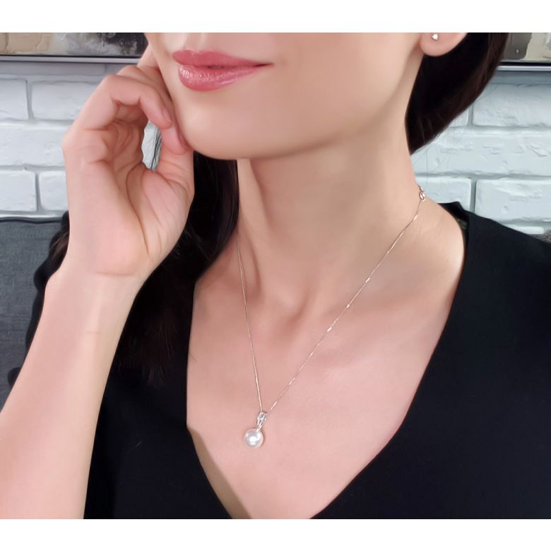 Pendentif diamants rails et perle de culture Chine - Or rose 18cts - 10
