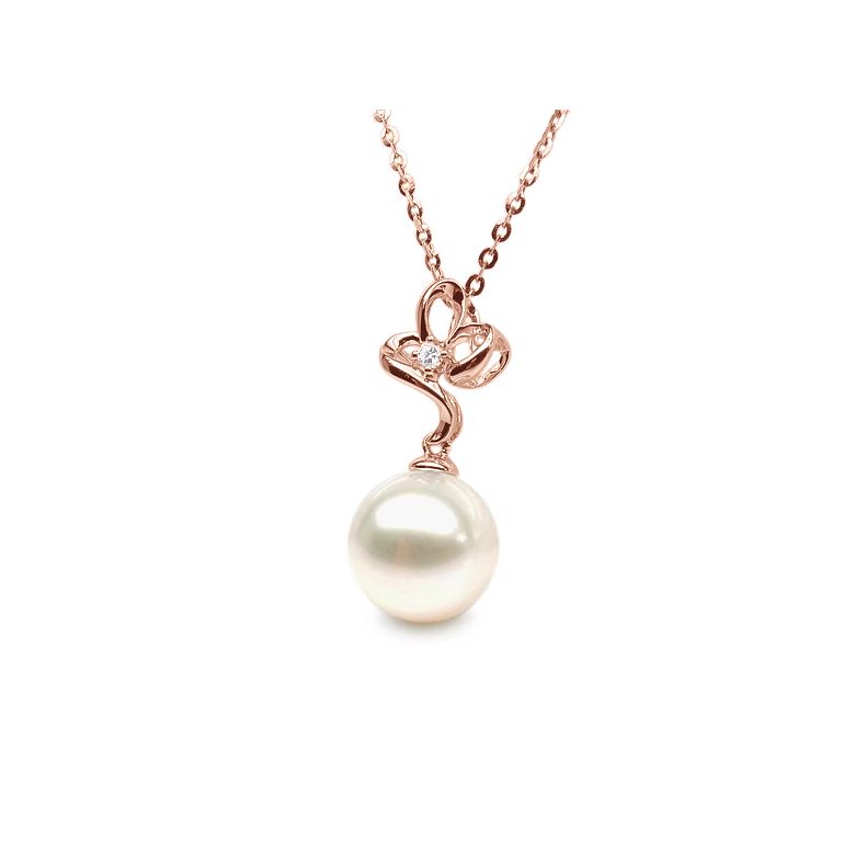 Pendentif or rose 3 pétales de fleur - Perle de culture, diamant - 3