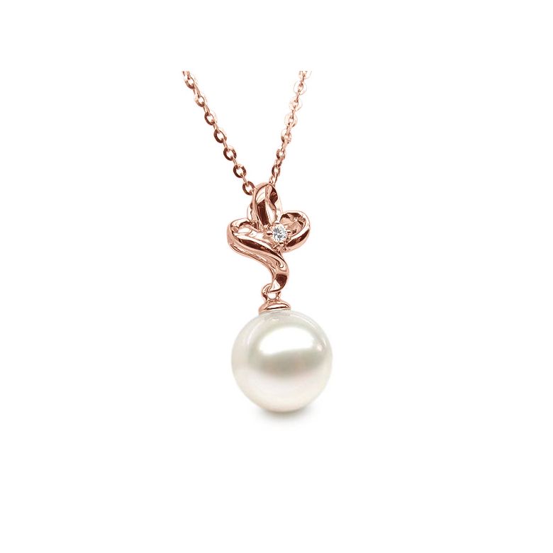 Pendentif or rose 3 pétales de fleur - Perle de culture, diamant - 4