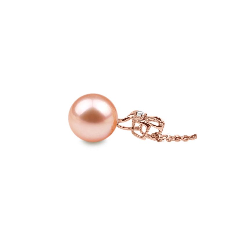 Pendentif or rose 3 pétales de fleur - Perle de culture, diamant - 6