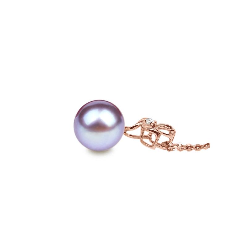 Pendentif or rose 3 pétales de fleur - Perle de culture, diamant - 8
