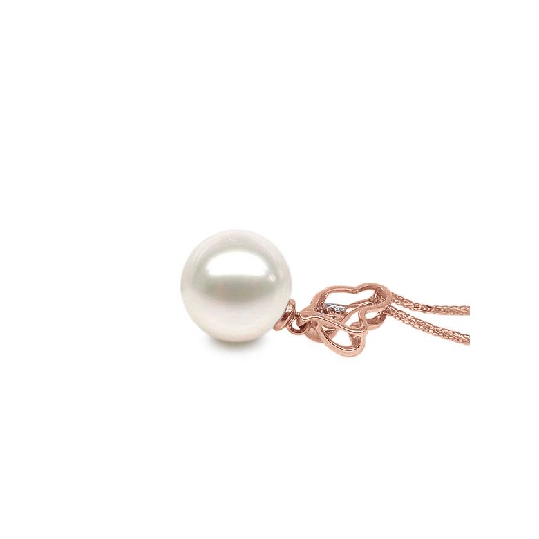 Pendentif jeune pousse printanière - Or rose et perle - 7 diamants - 4